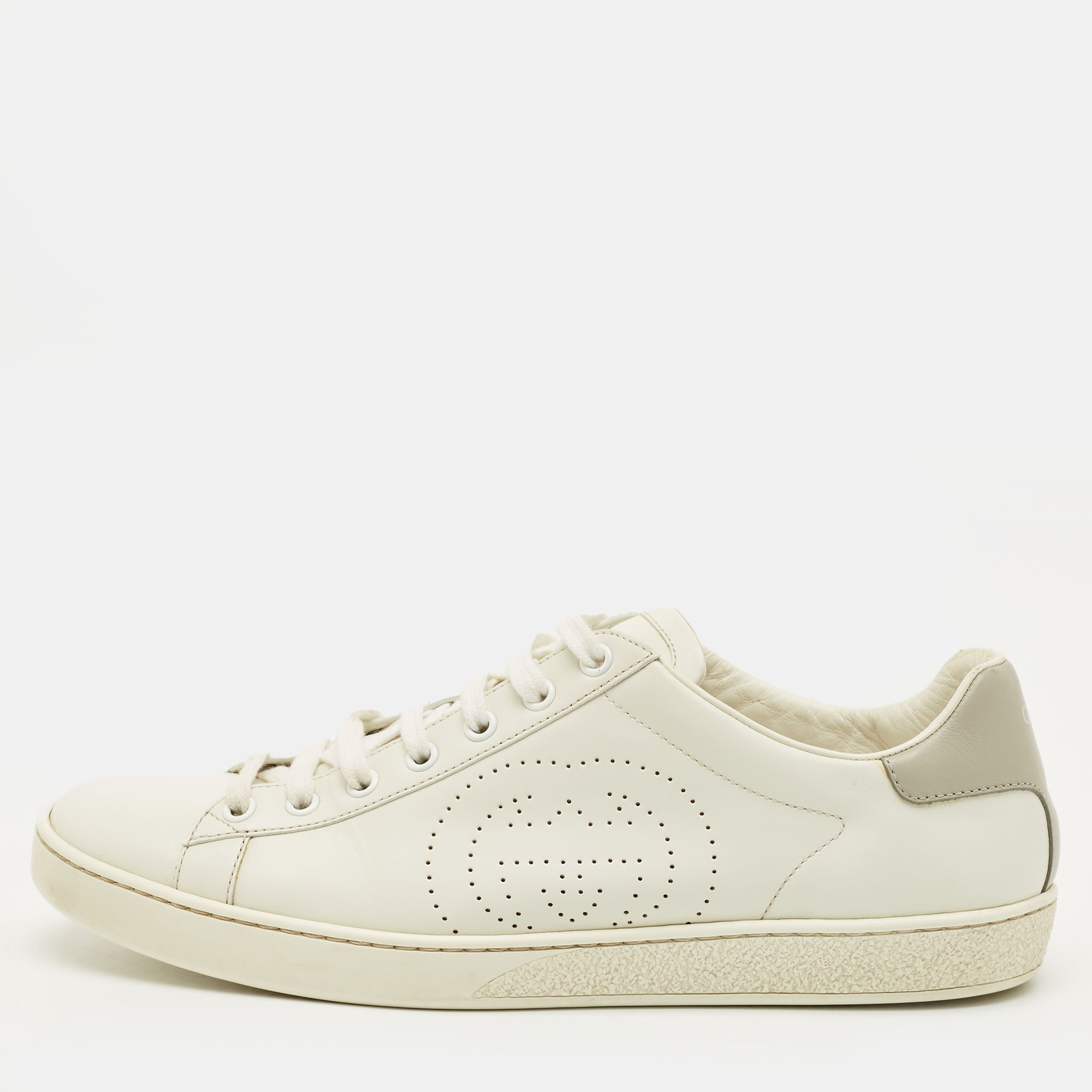 

Gucci Interlocking G Size  White/Grey Leather Lace Up Sneakers
