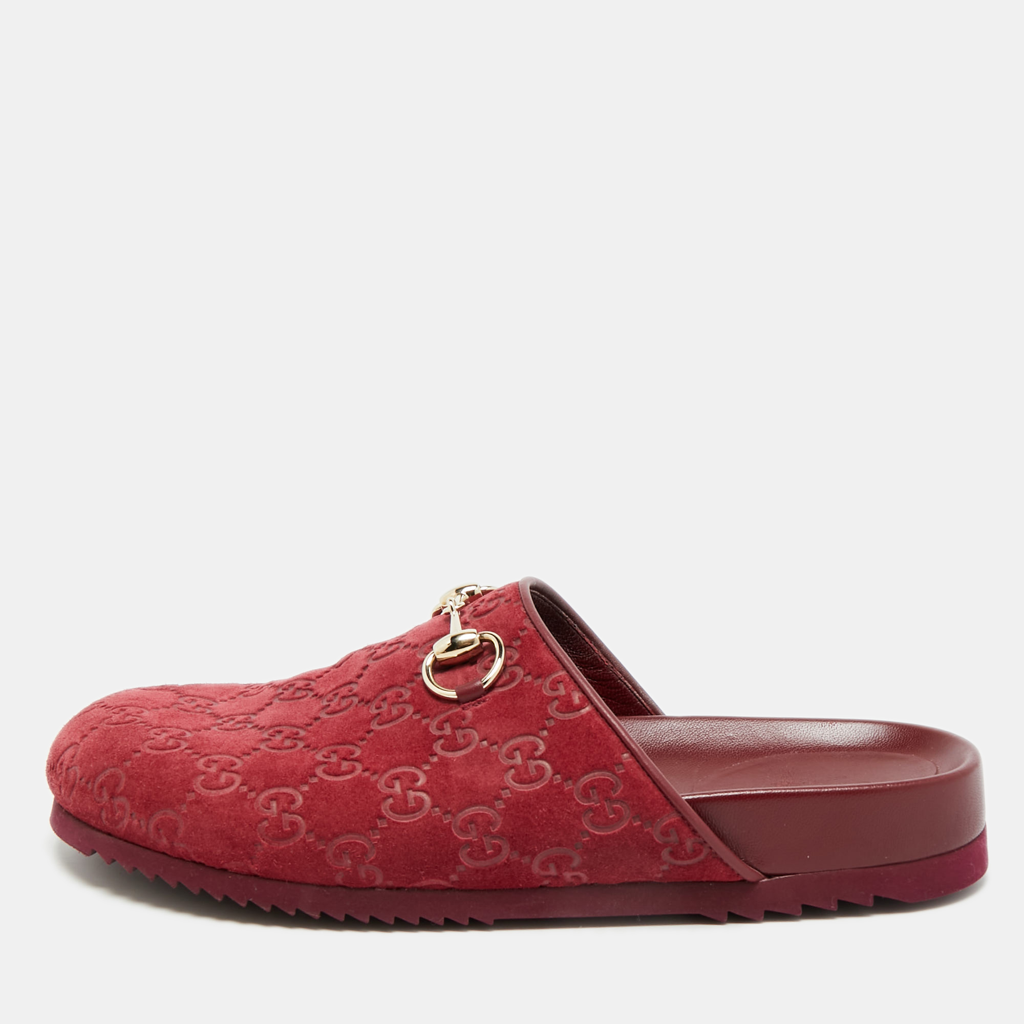 

Gucci Horsebit Size  Burgundy GG Suede Flat Mules