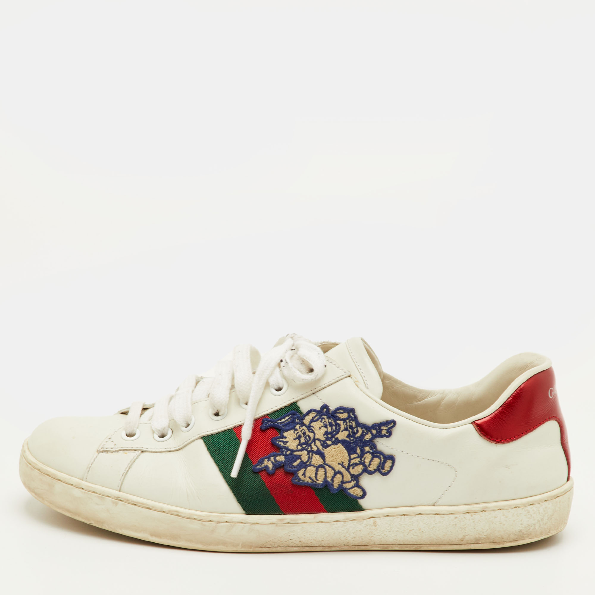 

Gucci Ace Size 41 White Leather Disney 3 Little Pigs Embroidered Low Top Sneakers