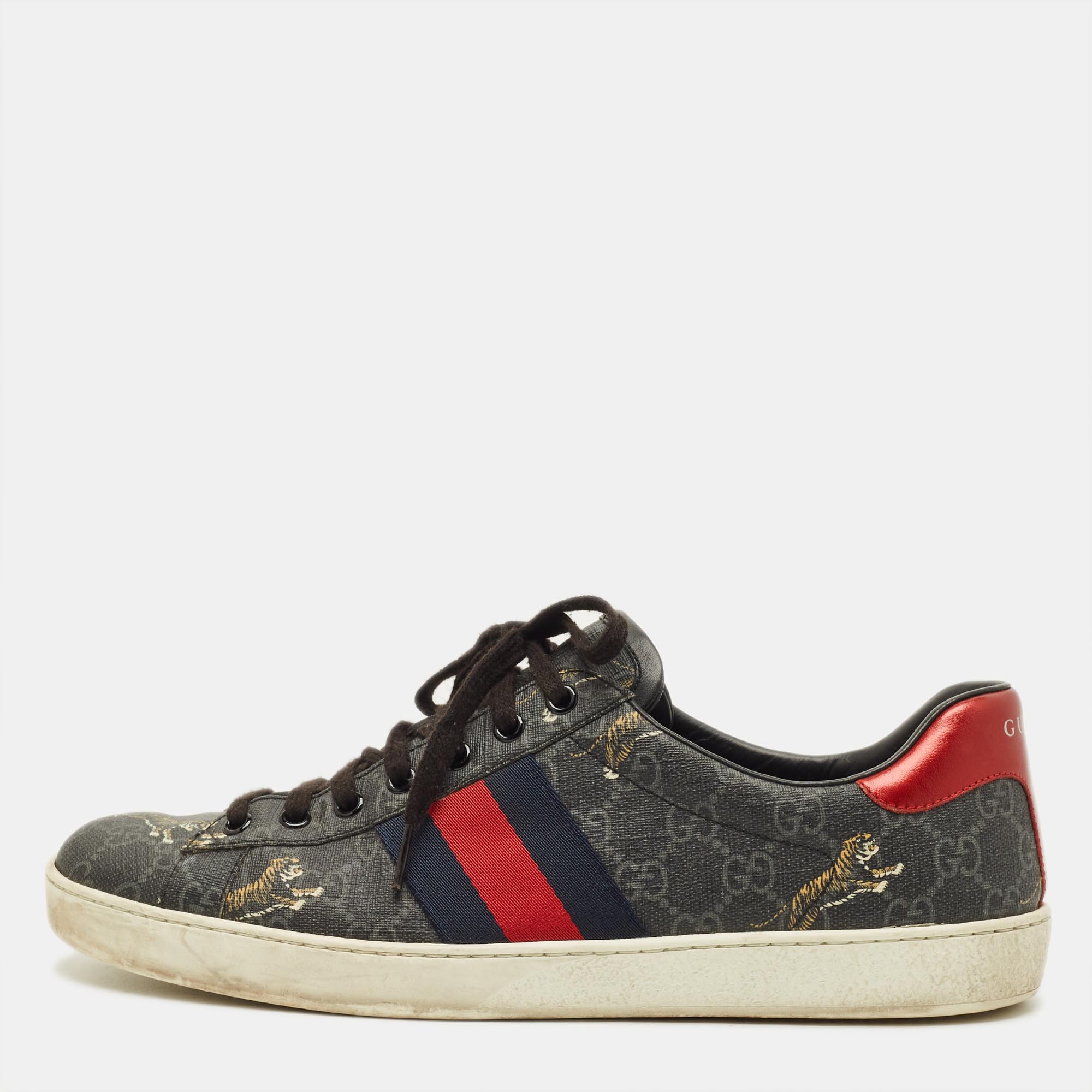 

Gucci Ace Size 43 Black Tiger Print GG Supreme Canvas Low Top Sneakers