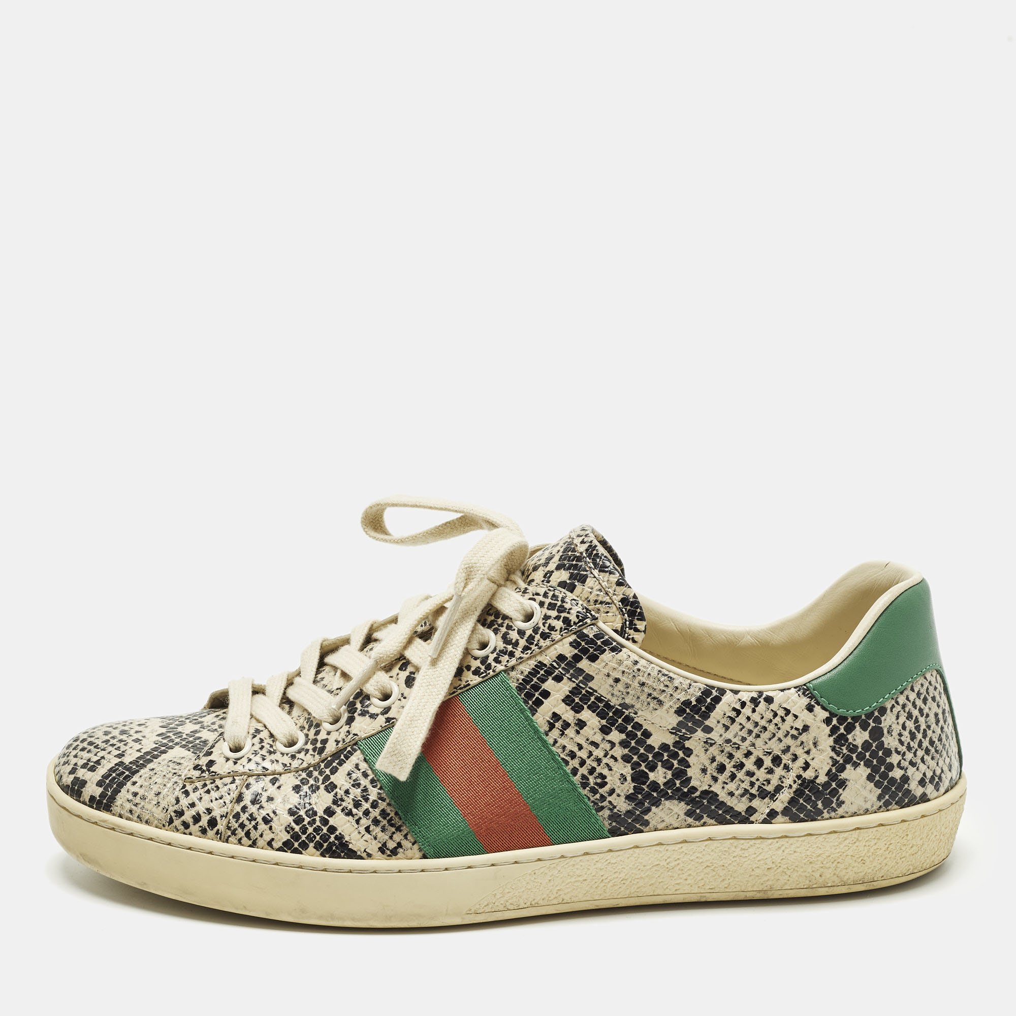 

Gucci Ace Size 43 Cream Python Embossed Leather Lace Up Sneakers