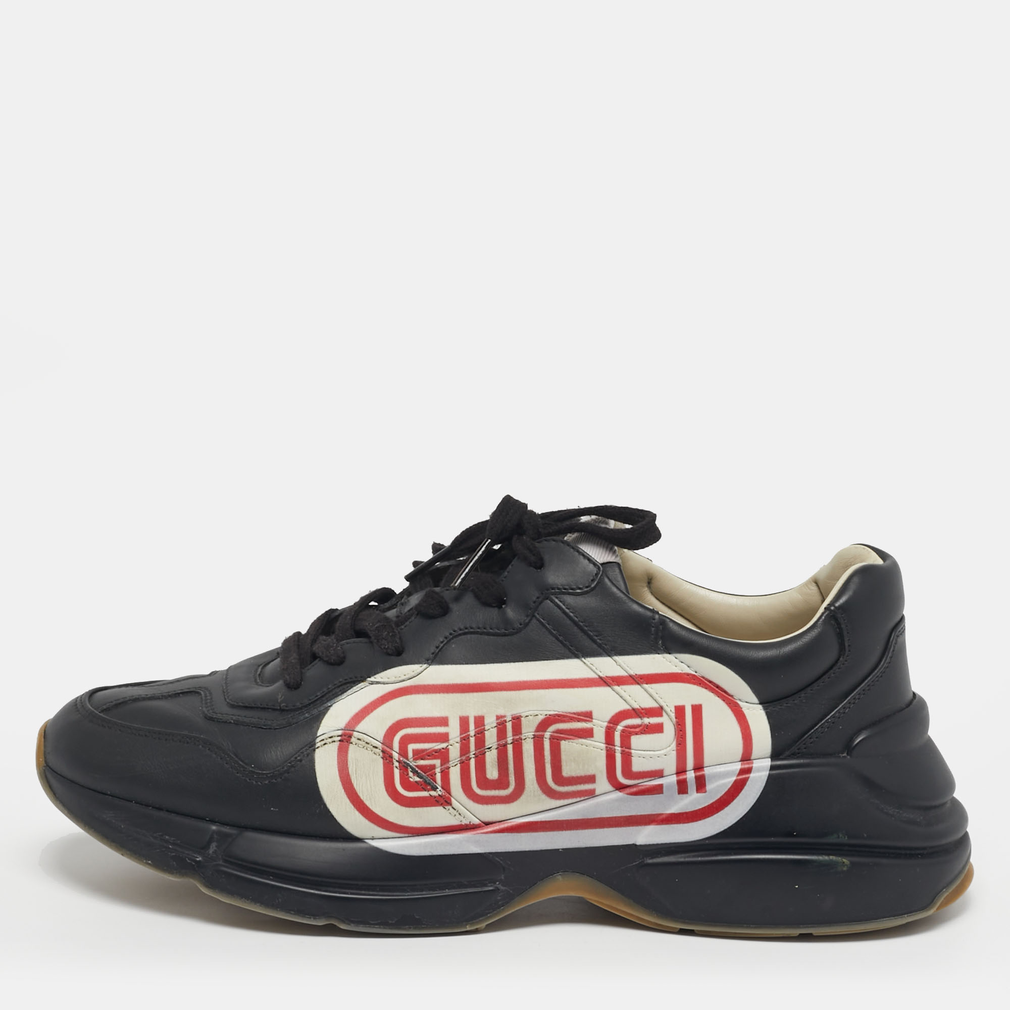

Gucci Rhyton Size 43.5 Black Leather Lace Up Sneakers
