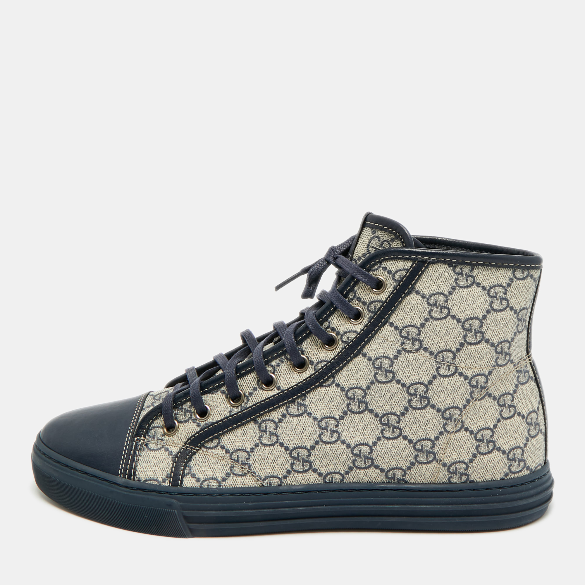 

Gucci GG Size 43 Navy Blue/Beige Canvas and Leather High Top Sneakers