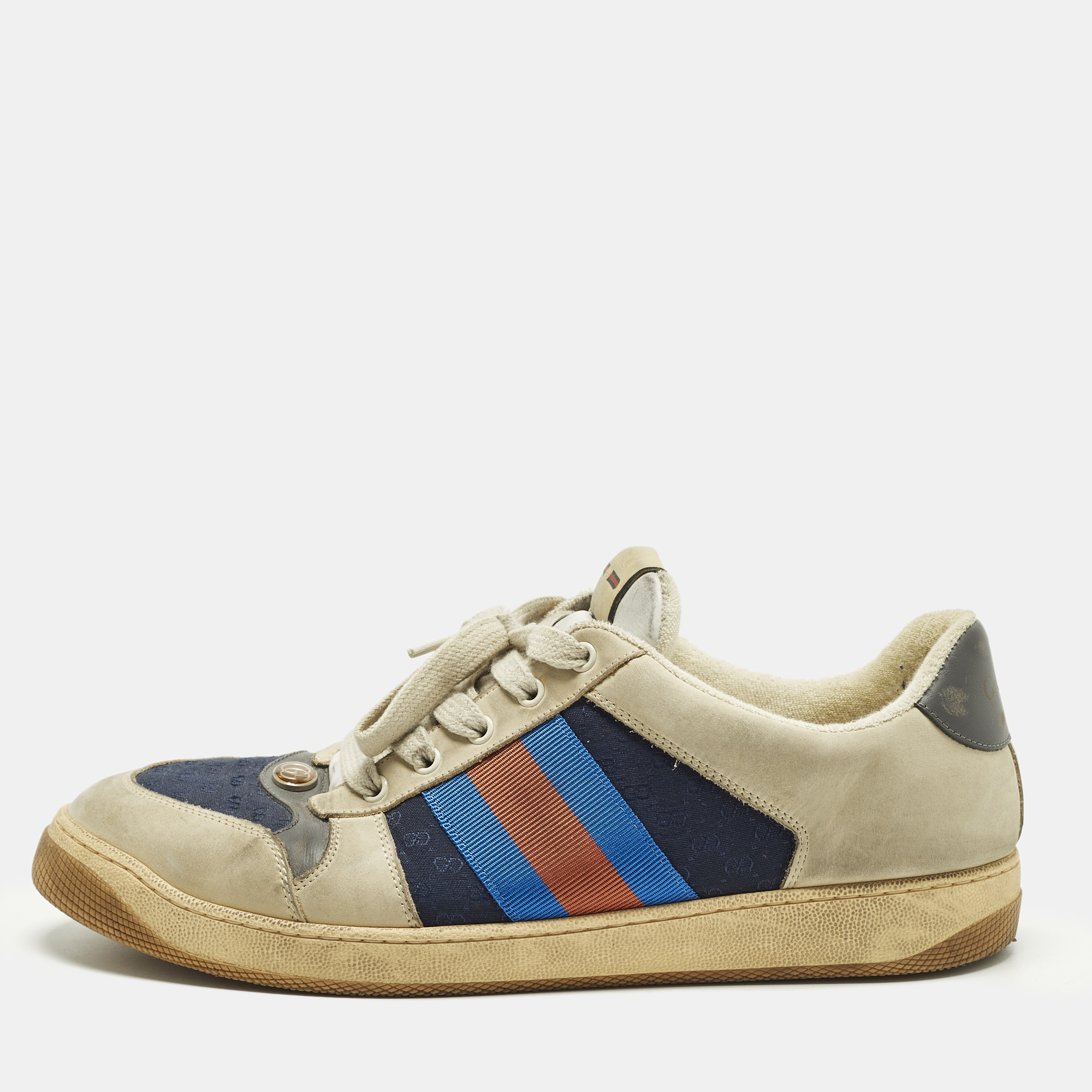 

Gucci Screener Size 45 Multicolor Canvas and Nubuck Leather Web Low Top Sneakers