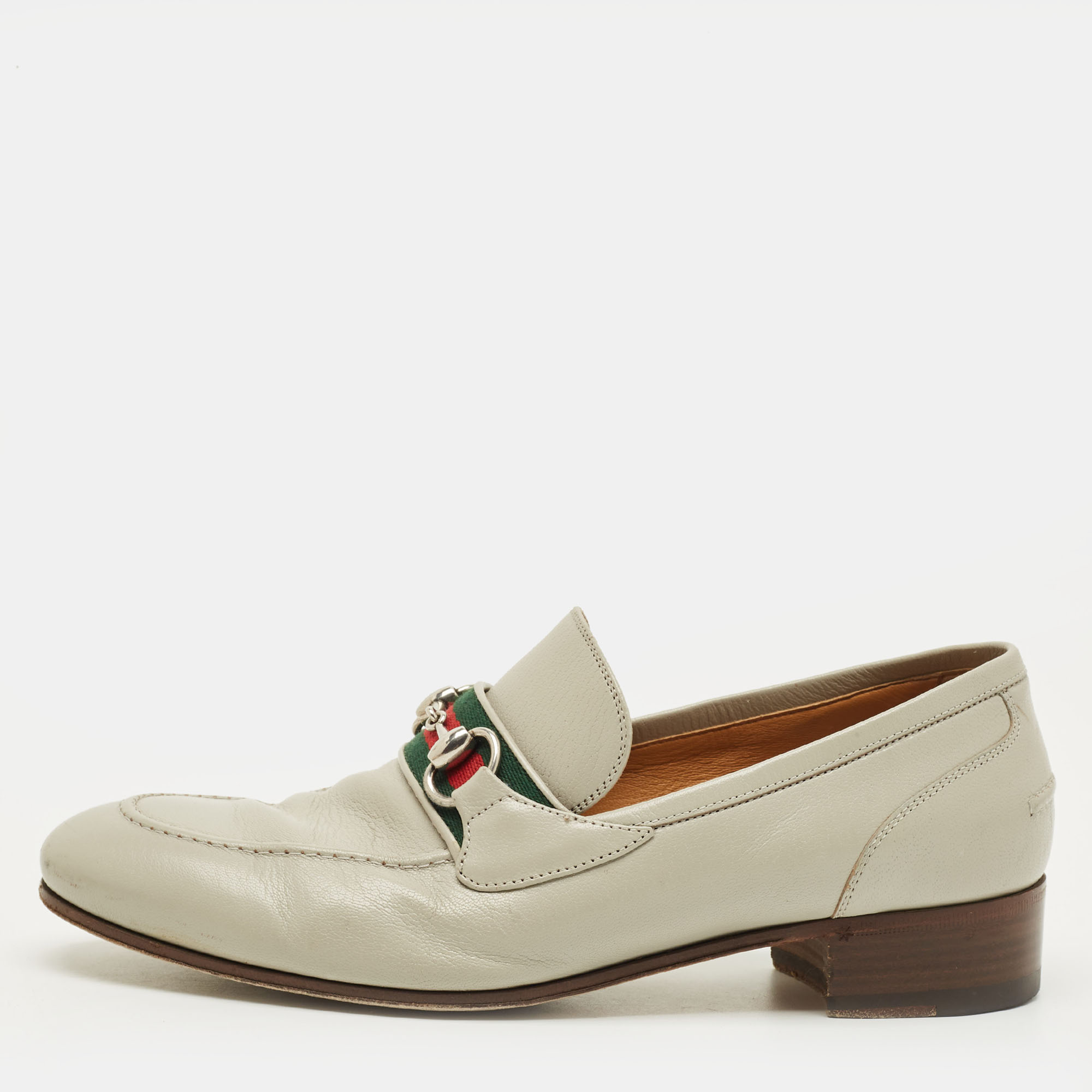 

Gucci Horsebit Web Size 41.5 Light Grey Slip On Loafers