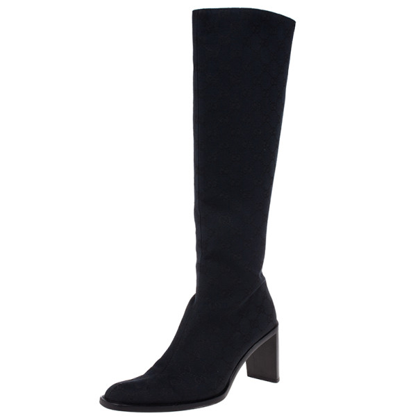 Gucci Black Guccissima Canvas Knee Boots Size 40