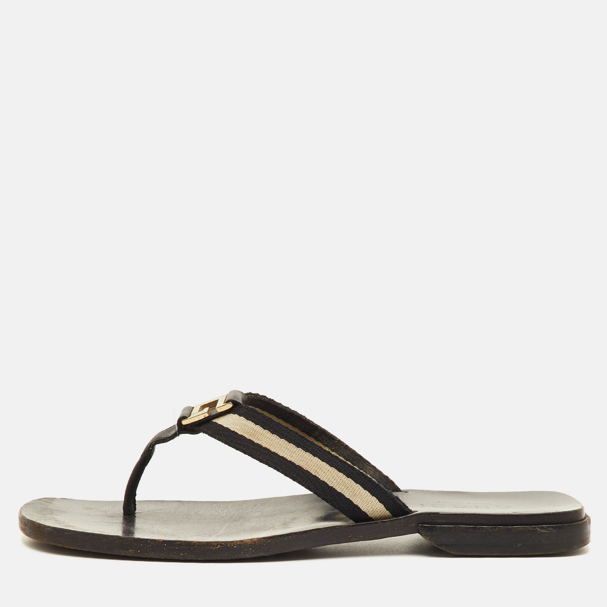

Gucci Vintage Size  Black/White Web Tape Logo Flat Thong Sandals