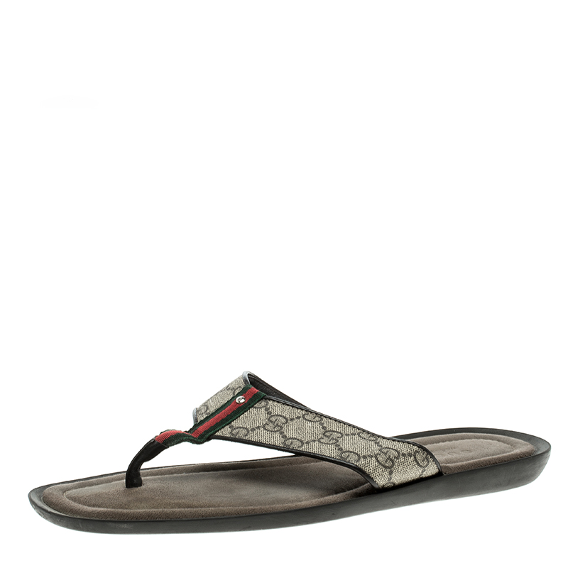 Gucci Beige GG Supreme Canvas Web Thong Sandals Size 43.5