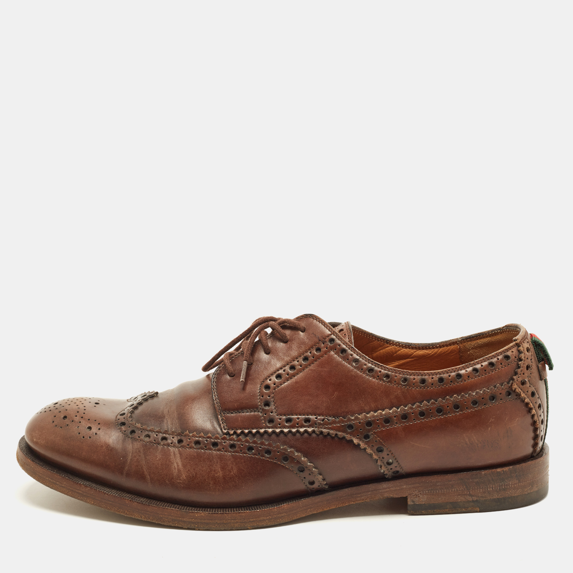 Pre-owned Gucci Size 42 Brown Leather Lace Up Brogues