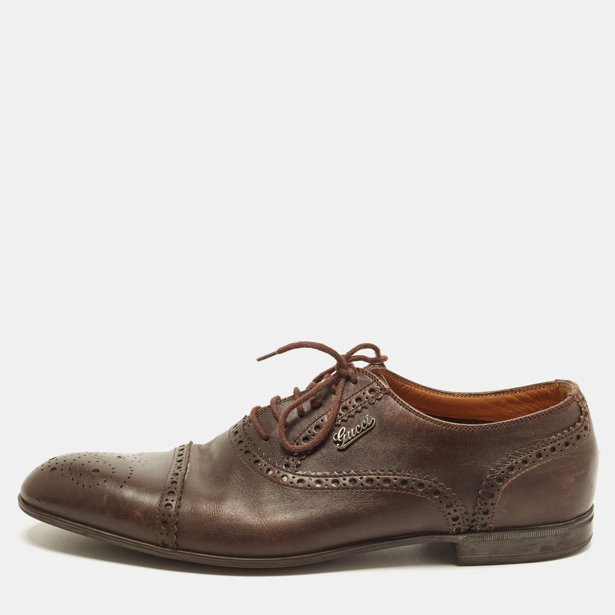 Pre-owned Gucci Size 40.5 Brown Leather Brogues
