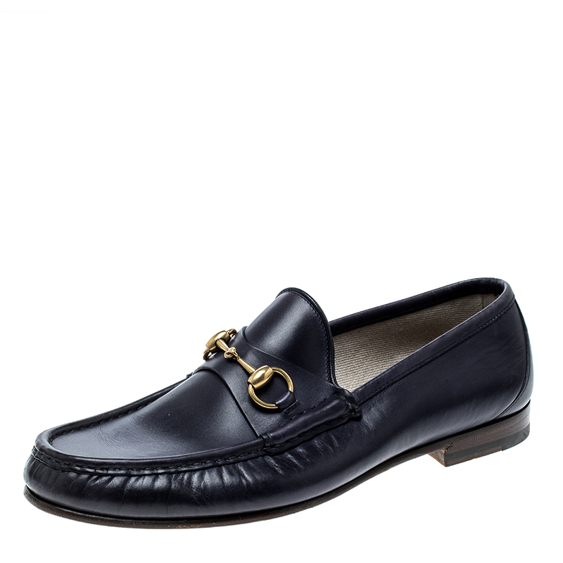 Gucci Blue Leather Horsebit Loafers Size 42.5