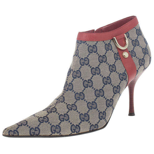 Pre Owned Gucci Guccissima Canvas D Ring Ankle Booties Size 39.5