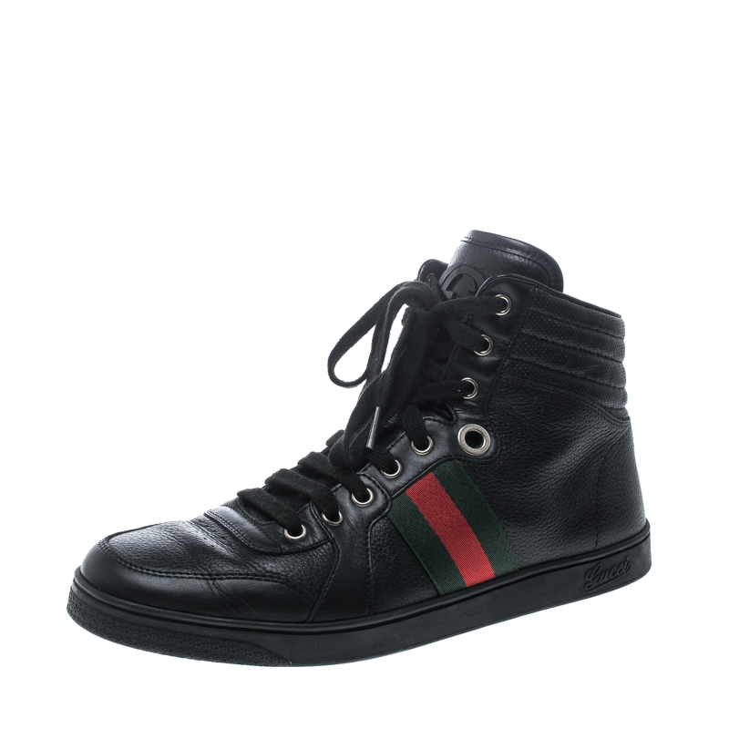 Gucci Black Leather Web Detail High Top 