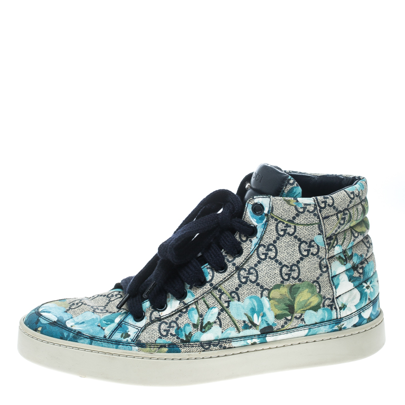 Gucci Beige and Blue Blooms Printed GG 