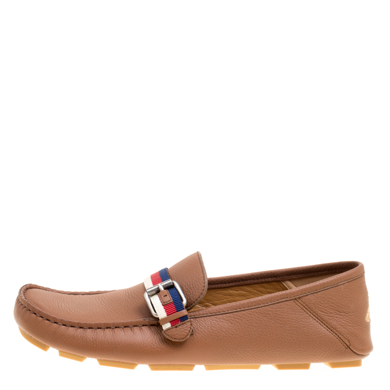 

Gucci Brown Leather Web Buckle Driver Loafers Size