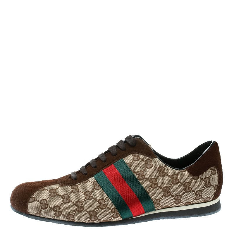 

Gucci Beige Canvas and Suede Guccisima Web Detail Sneakers Size