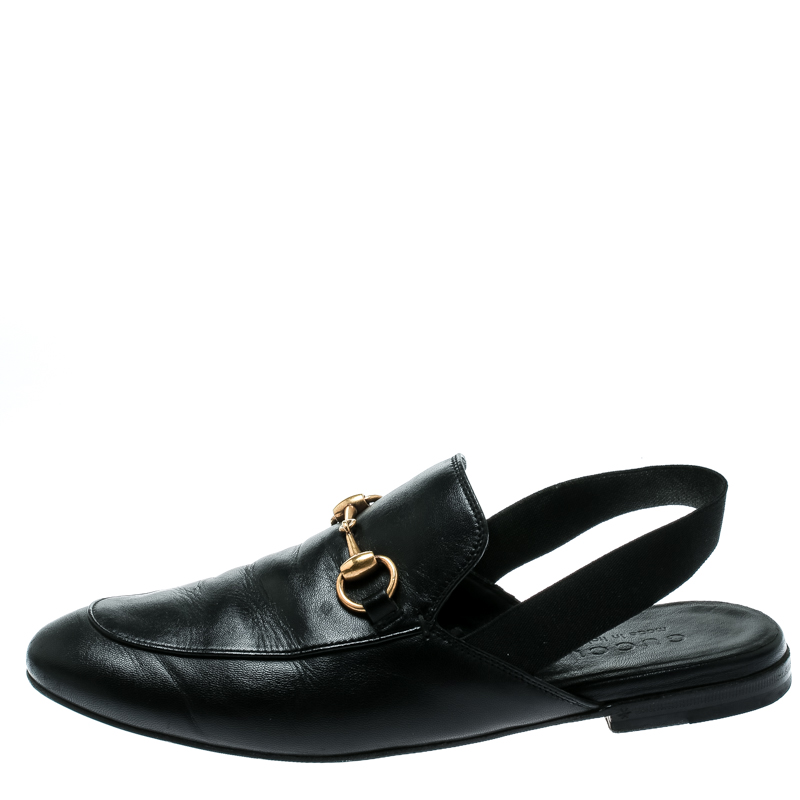 

Gucci Black Leather Princetown Horsebit Detail Slide Loafers Size