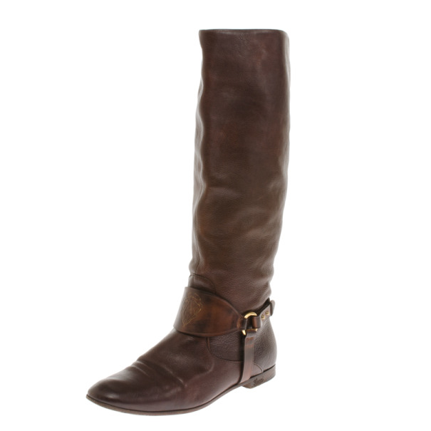 Pre Owned Gucci Brown Leather Riding Knee Boots Size 38