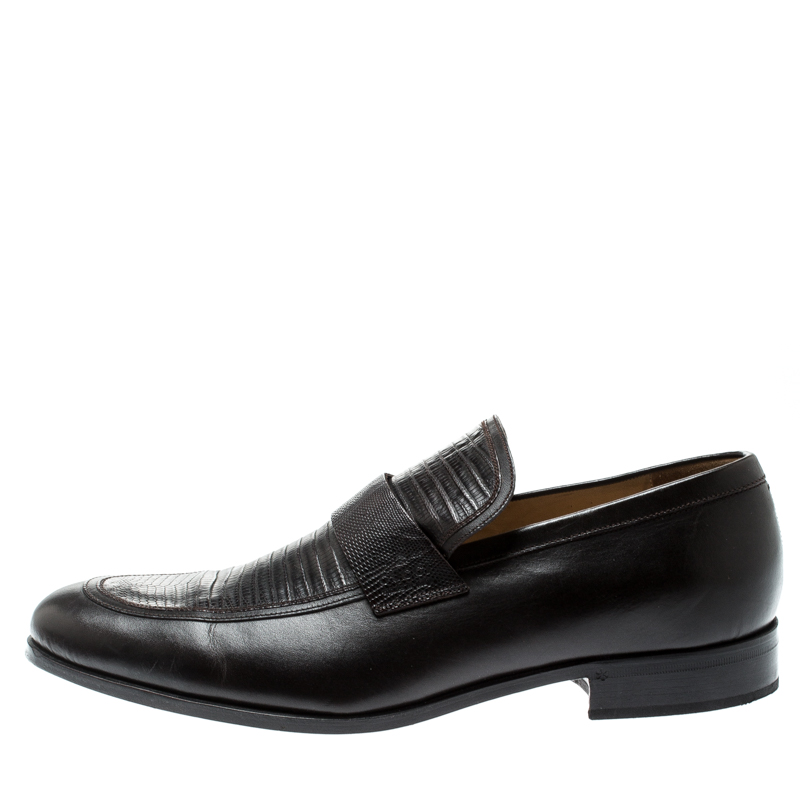 

Gucci Brown Leather And Lizard Leather Loafers Size