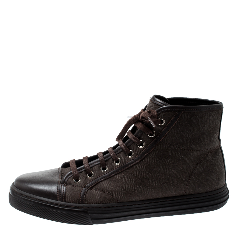 

Gucci Brown GG Canvas And Leather Lace Up High Top Sneakers Size