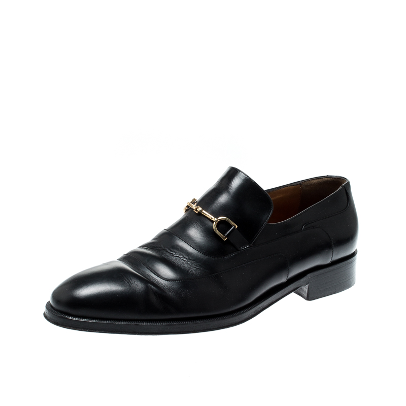 Gucci Black Leather Horsebit Loafers Size 44