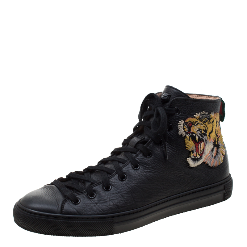 Gucci Black Leather Tiger Patch High 