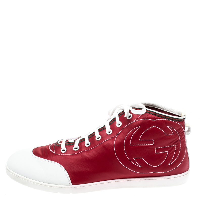 

Gucci Red Nylon Fabric And White Leather High Top Sneakers Size