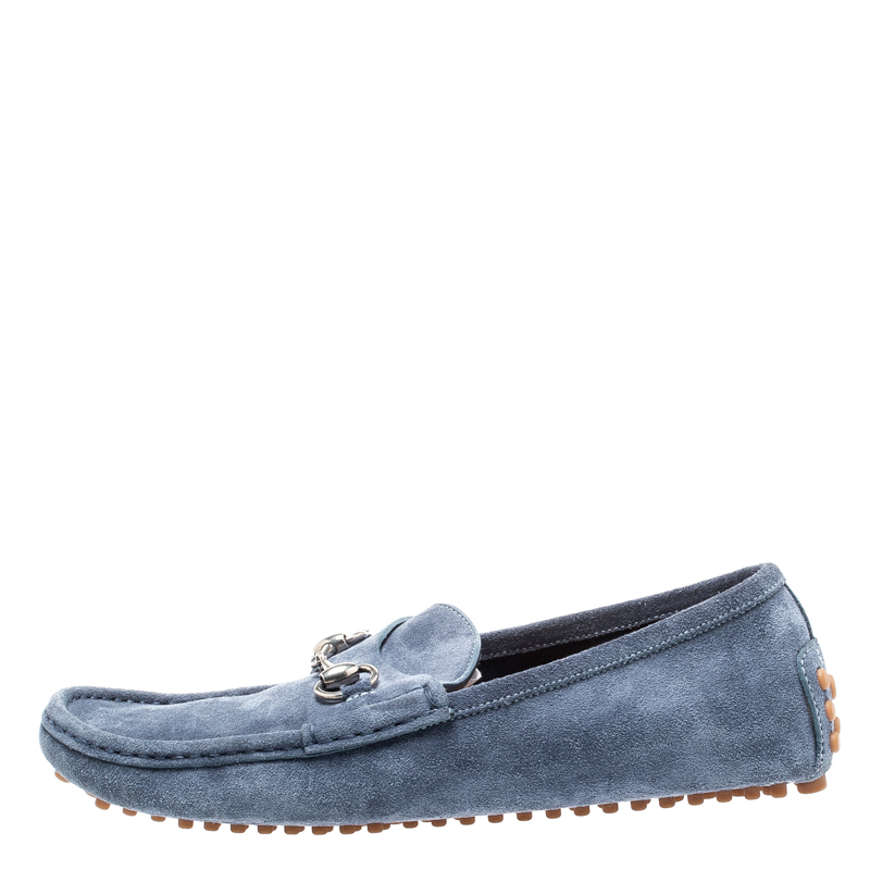 

Gucci Blue Suede Horsebit Loafers Size