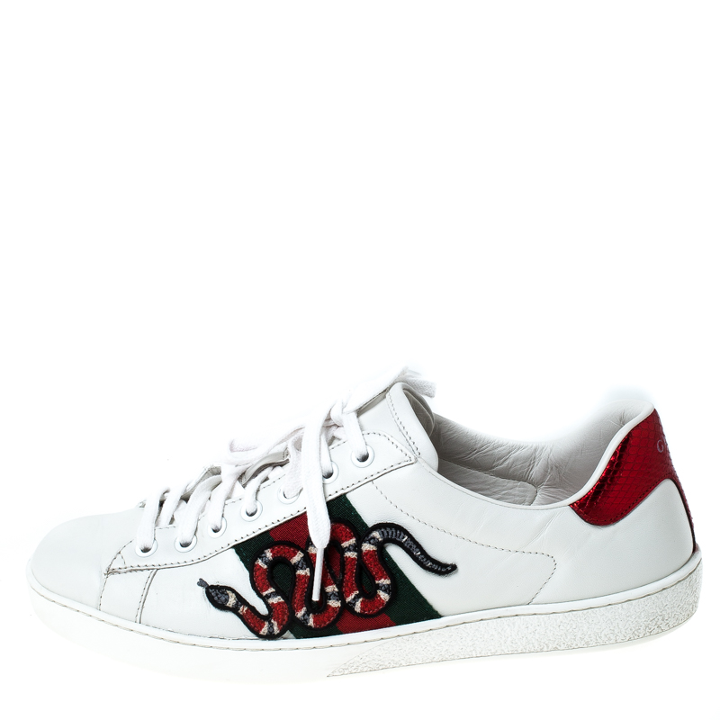 

Gucci White Leather Ace Watersnake Lace Up Sneakers Size