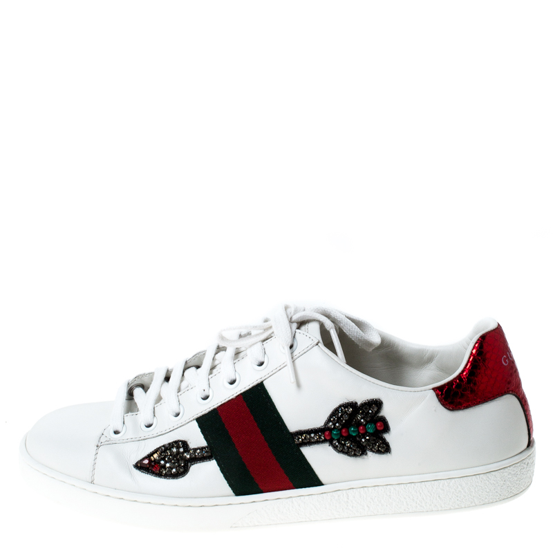 

Gucci White Arrow Embellished Leather Ace Low Top Sneakers Size