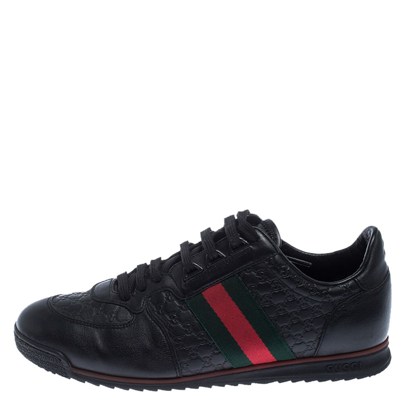 

Gucci Black Microguccissima Leather Web Low Top Sneakers Size
