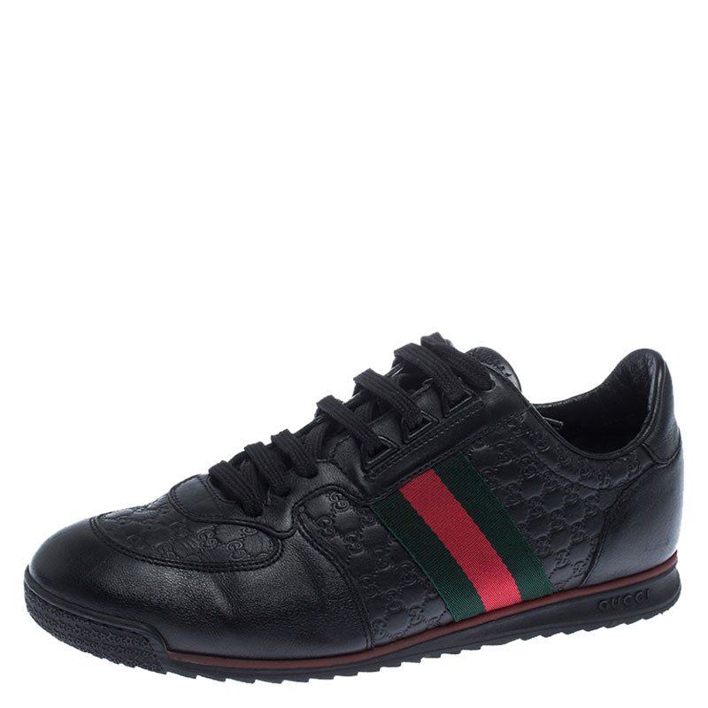 Gucci Black Microguccissima Leather Web Low Top Sneakers Size 40 Gucci ...