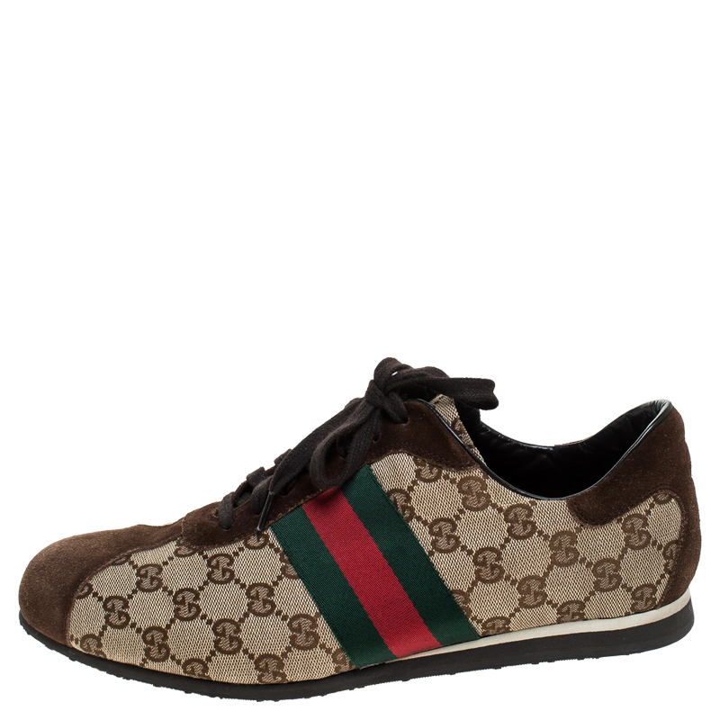 

Gucci Beige Canvas and Suede Guccisima Web Detail Sneakers Size .5
