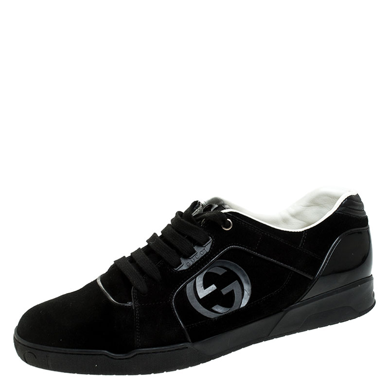 Gucci Black Suede And PVC Interlocking G Logo Low Top Sneakers Size 46