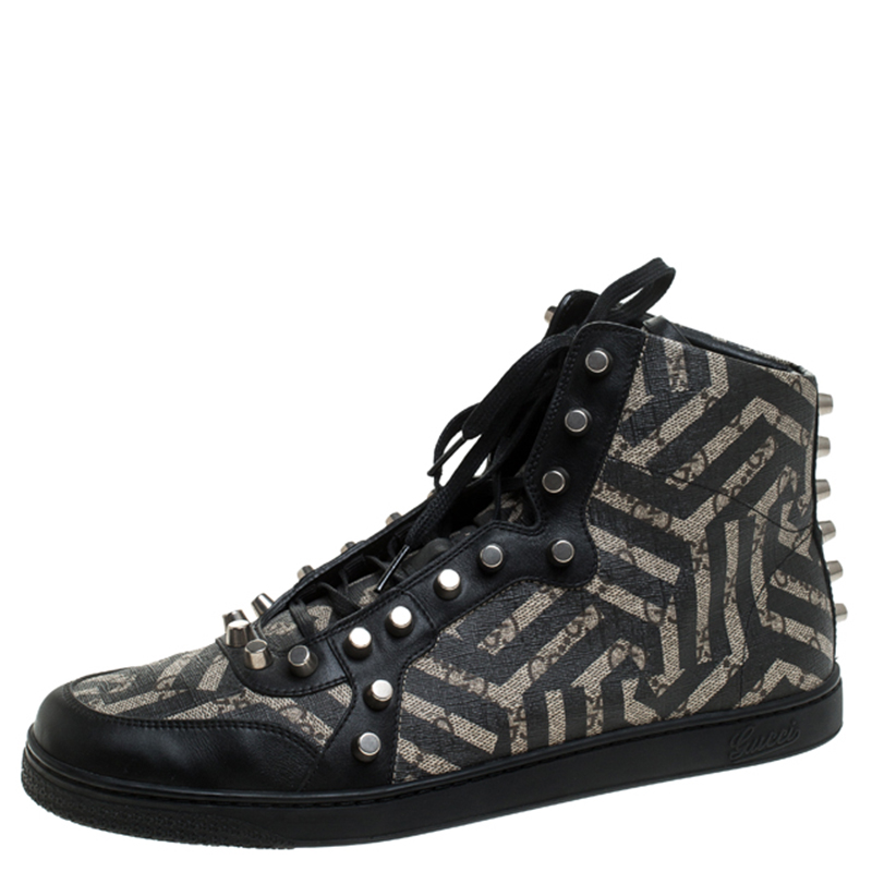 Pre Owned حذاء رياضي غوتشي مرتفع من أعلى سليدو كانفا سمونوغرامي بني وبيج مقاس 42.5