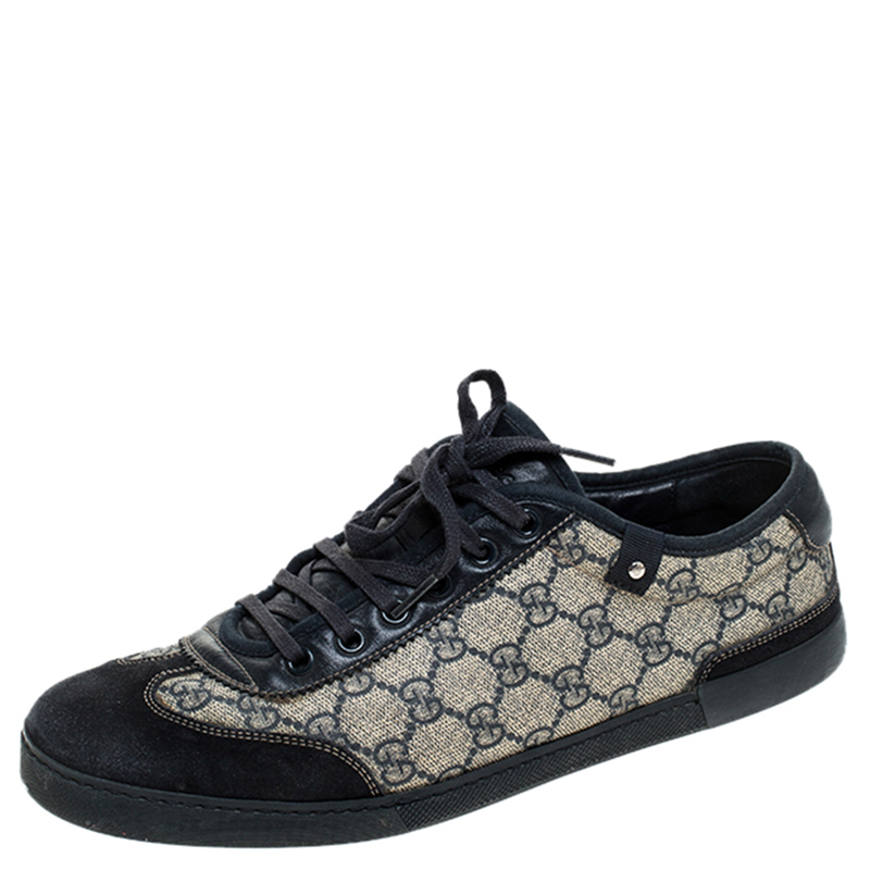 Pre Owned  حذاء رياضي غوتشي جلد وكانفاس سوبريم GG بني / بيج مقاس 42.5