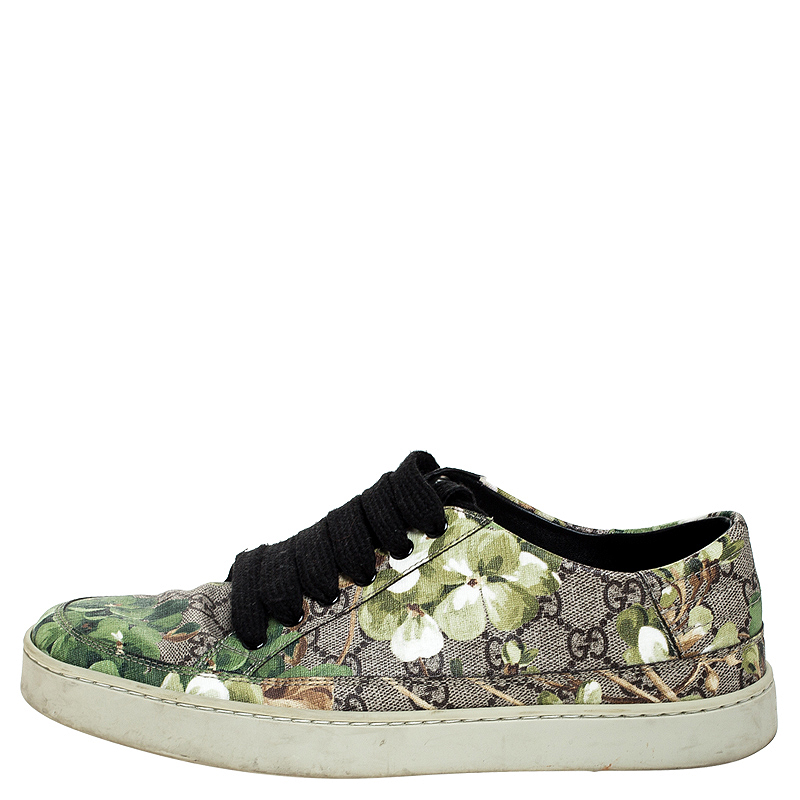 

Gucci Green/Beige Bloom Print GG Supreme Canvas Lace Up Low Top Sneaker Size