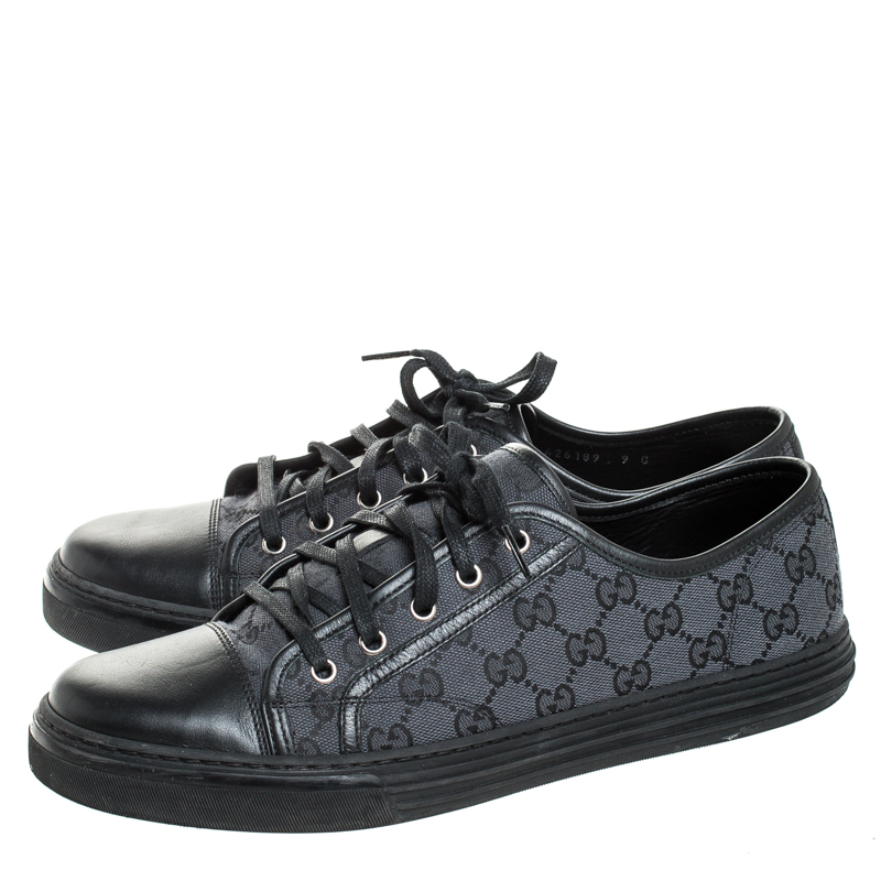 Gucci Black/Navy Blue Leather And GG Canvas Low Top Sneakers Size 43 ...