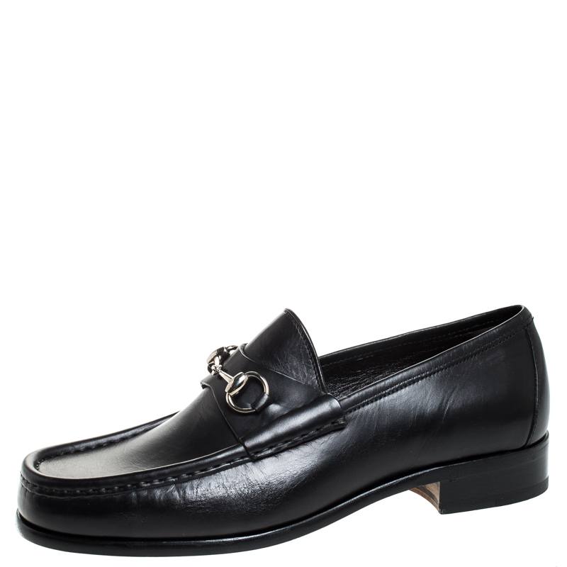 Gucci Black Leather Horsebit Loafers Size 43.5