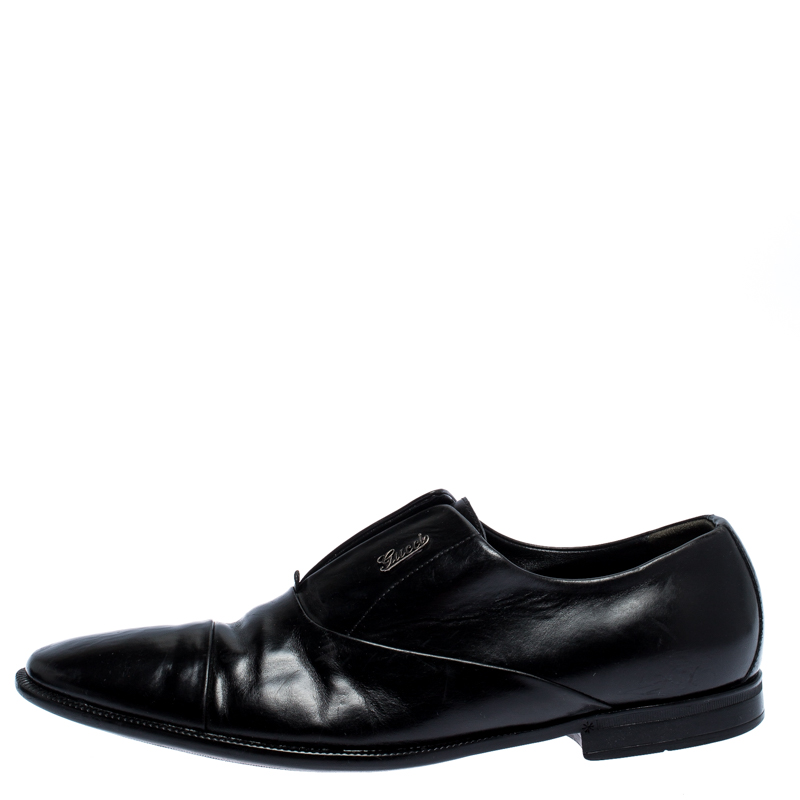 

Gucci Black Leather Cap Toe Slip On Loafers Size