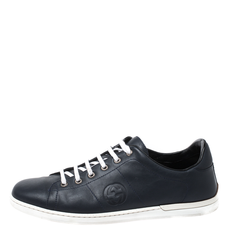 

Gucci Navy Blue Leather Lace Up Low Top Sneakers Size