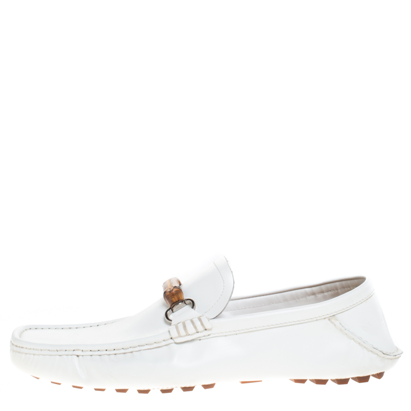 

Gucci White Leather Bamboo Horsebit Collapsible Heel Loafer Size