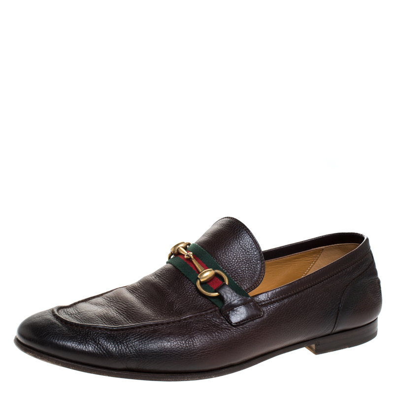 Gucci Brown Leather Horsebit Slip On Loafers Size 43.5