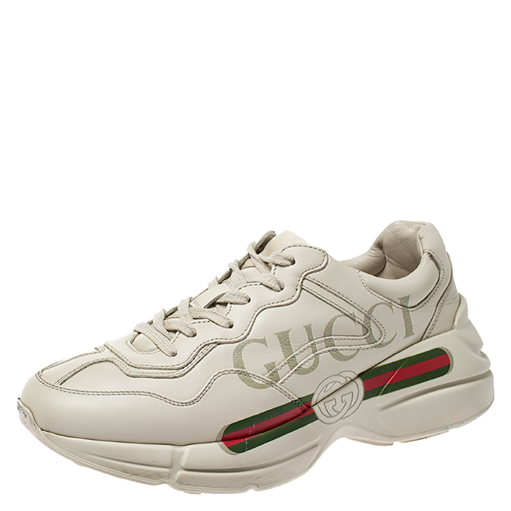 Pre-owned Gucci Ivory Leather Rhyton Vintage Logo Platform Sneakers ...