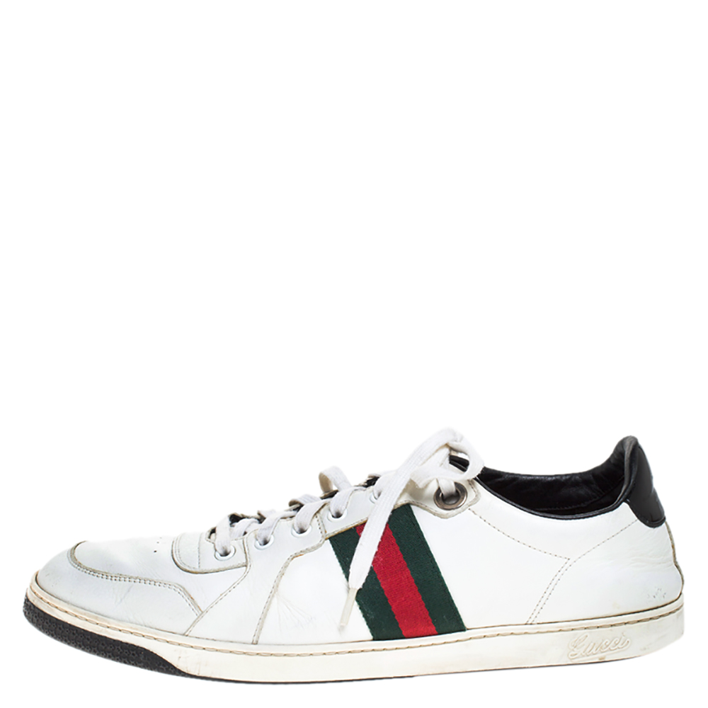 

Gucci White Leather And Black Patent Web Detail Low Top Sneakers Size
