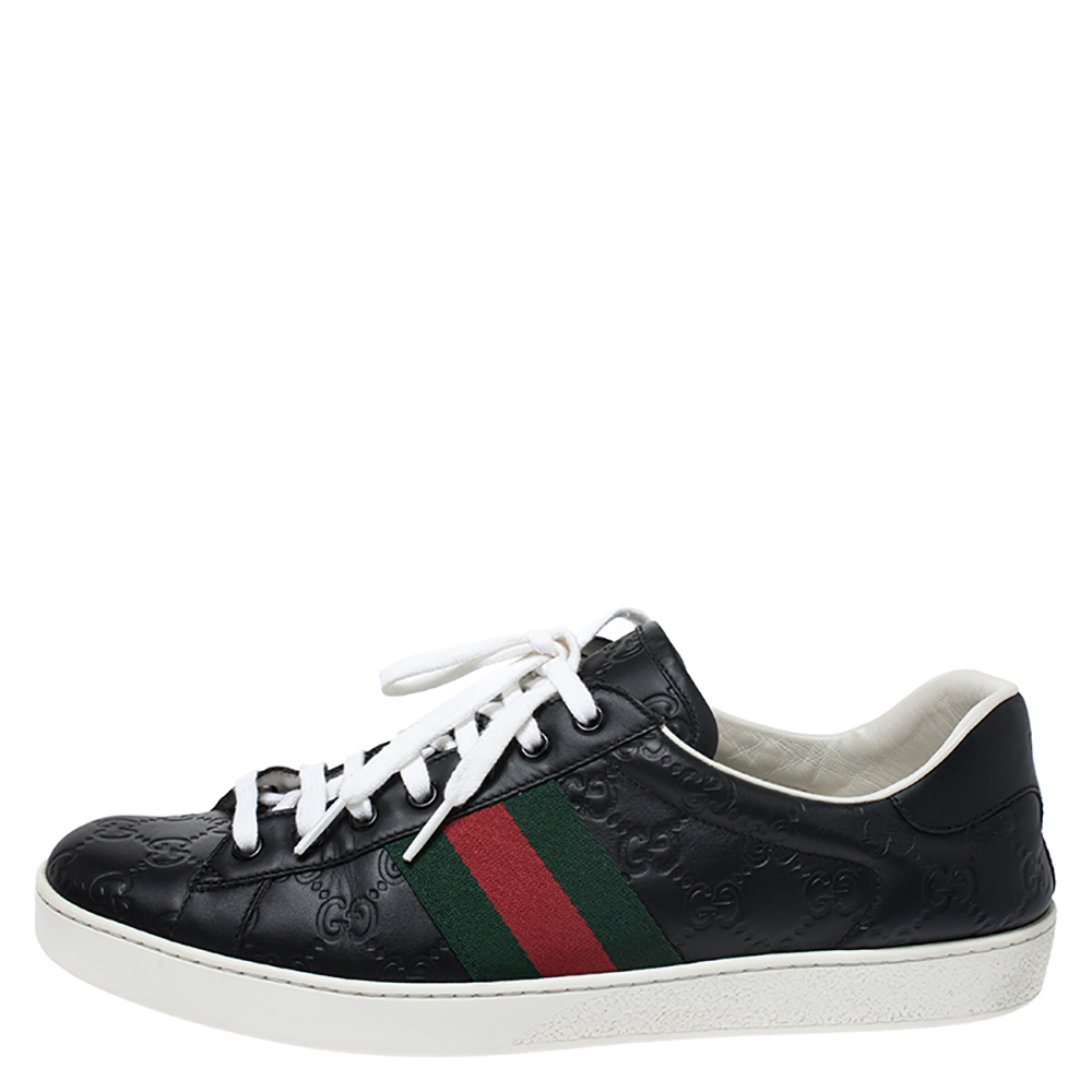 

Gucci GG Black Leather Web Detail Low Top Sneakers Size