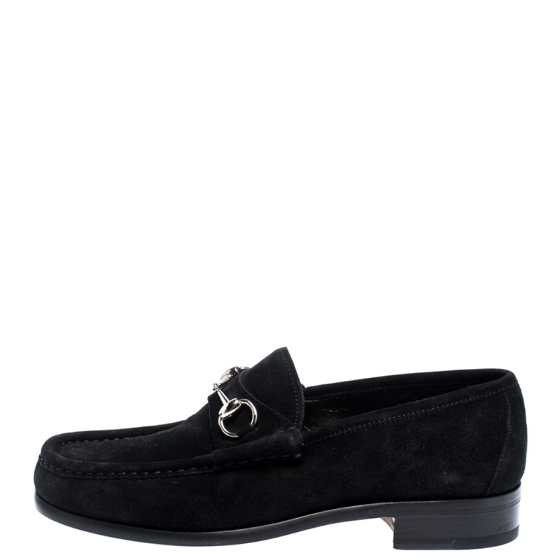 

Gucci Black Suede Leather Horsebit Loafers Size