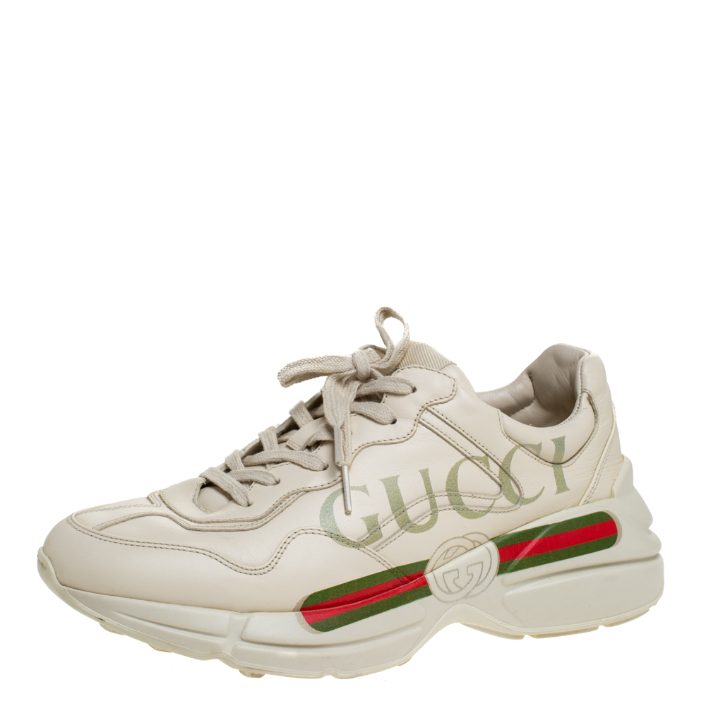 Gucci Ivory Leather Rhyton Vintage Logo Platform Sneakers Size 41