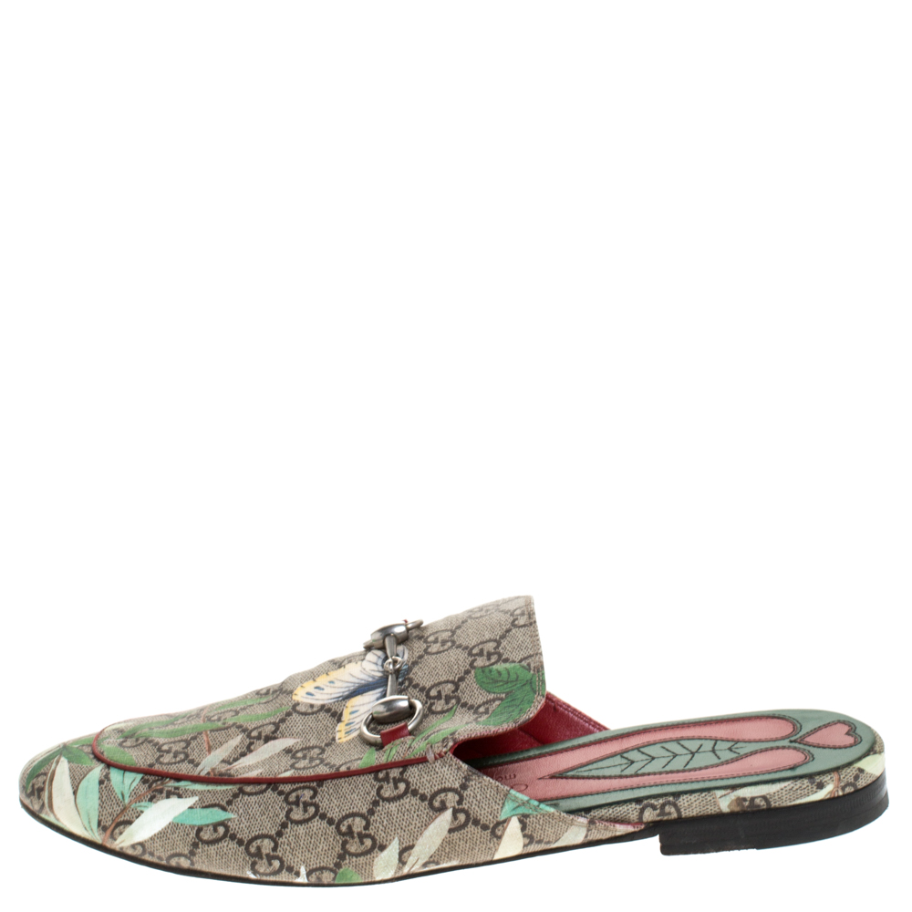 

Gucci Multicolor GG Supreme Monogram Coated Canvas Tian Princetown Flat Mules Size
