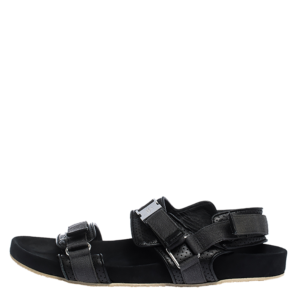 

Gucci Black Leather And Canvas Velcro Slingback Sandals Size